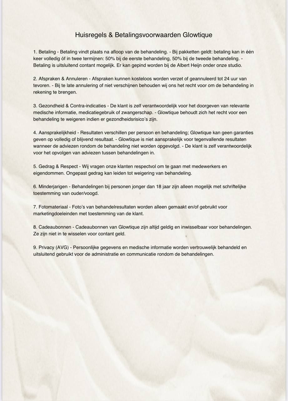Glowtique huisregels